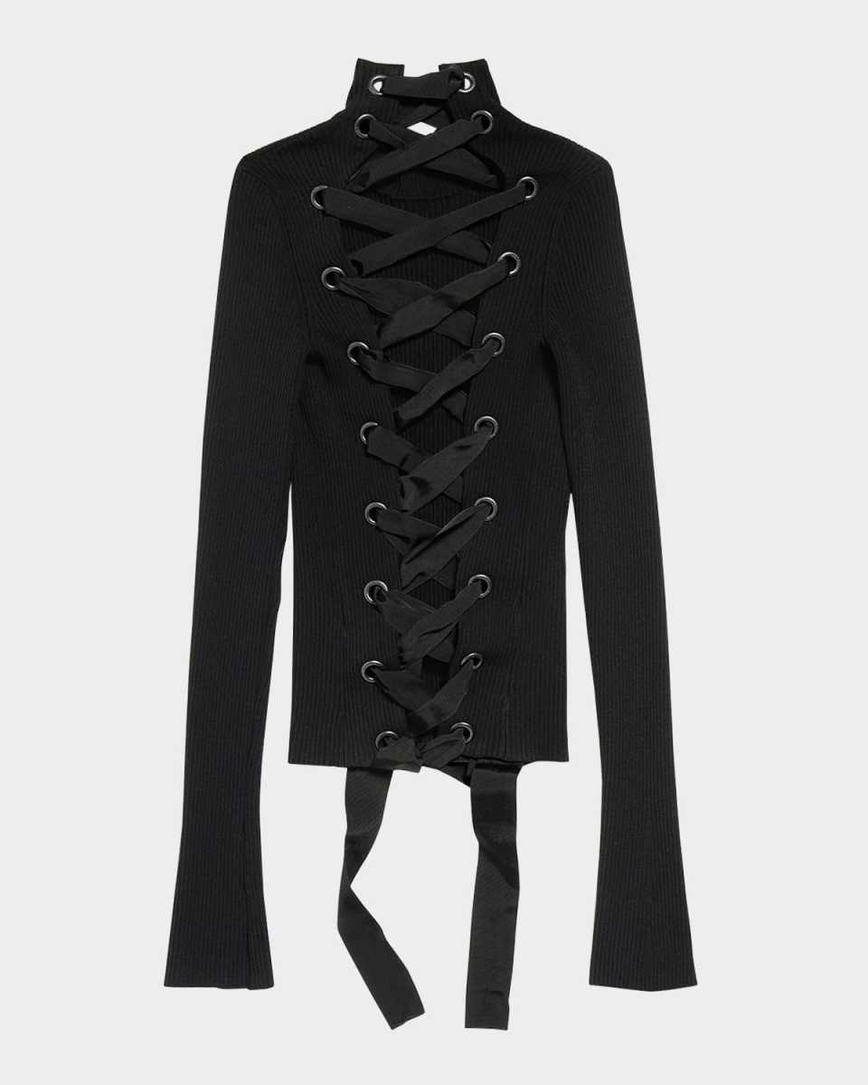 Laced Turtleneck Rib Sweater
